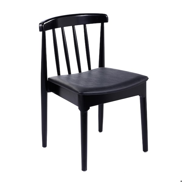 Flash Furniture Chester Solid Wood Black Dining Chair w/Curved Spindle Backrest and Black Vinyl Seat XU-DG-W0359-BLK-GG - main